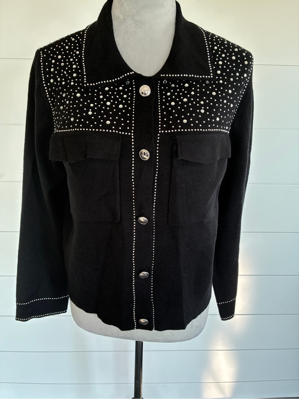 Christian Siriano Black Stud-Embellished Button Sweater Sz M NWT/0407